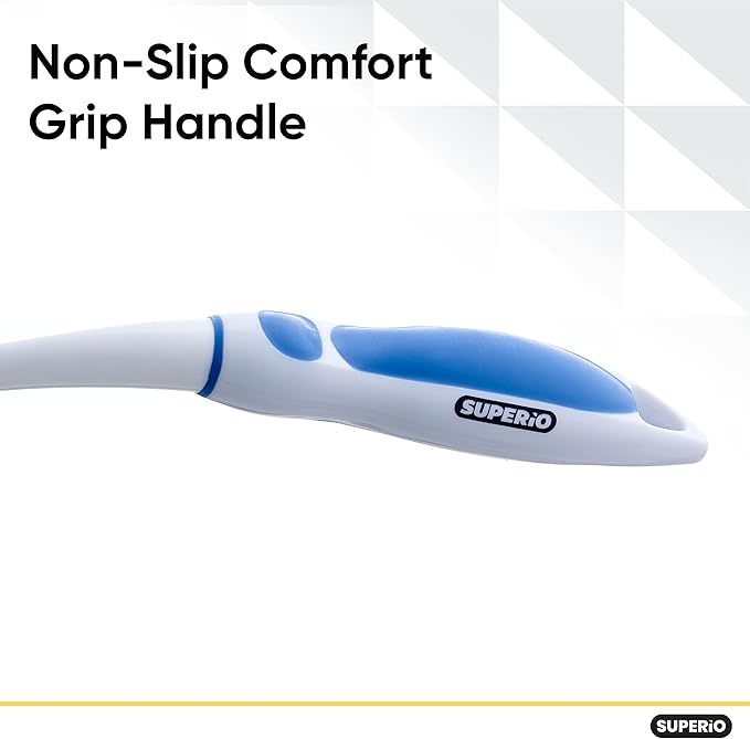 Dish Washing Scrubber Vegetable Brush - Blue / White 2 Sided Bristles - Long Handle With Rubber Grip Non Scratch Kitchen and Bath Cleaning By Superio