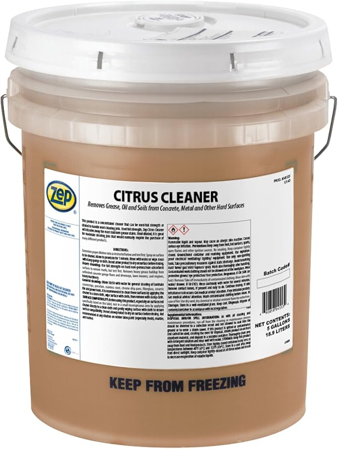 Zep Citrus Cleaner and Degreaser - 5 Gallon (1 Unit) 45535 - Concentrated, Removes Grease, Grime, Oil and Soils from Concrete, Metal and Other Hard Surfaces