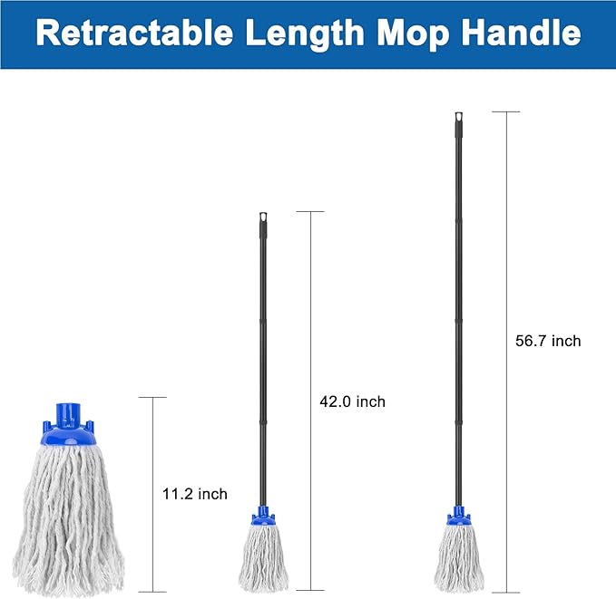 KeFanta Mop for Floor Cleaning,2 Pcs Cotton String Wet Mops Replacement Head Refill Compatible with Microfiber Cloth Mop & 0.8" Diameter Mop Handle(1 Handle & 2 Mop Heads)