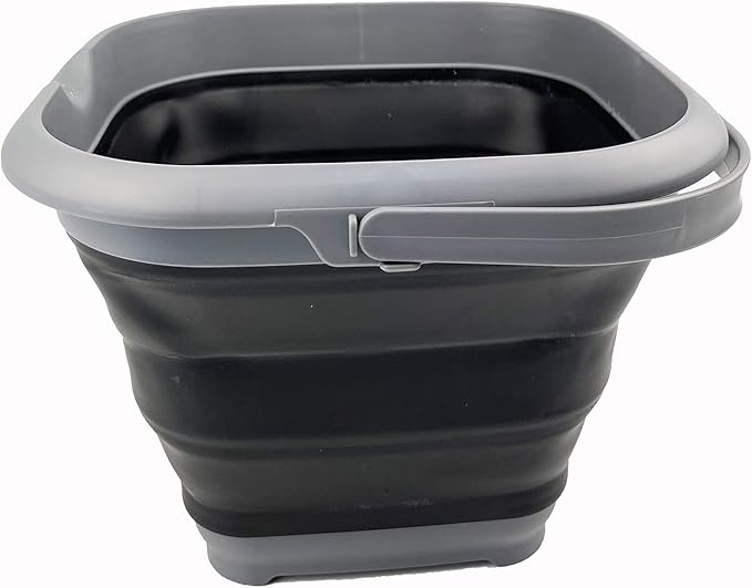 SAMMART 8.5L (2.2 Gallon) Collapsible Square Handy Bucket with Lid/Foldable Square Water Pail with Lid/Portable Tub with Handle and Lid (Grey/Black (Set of 2))