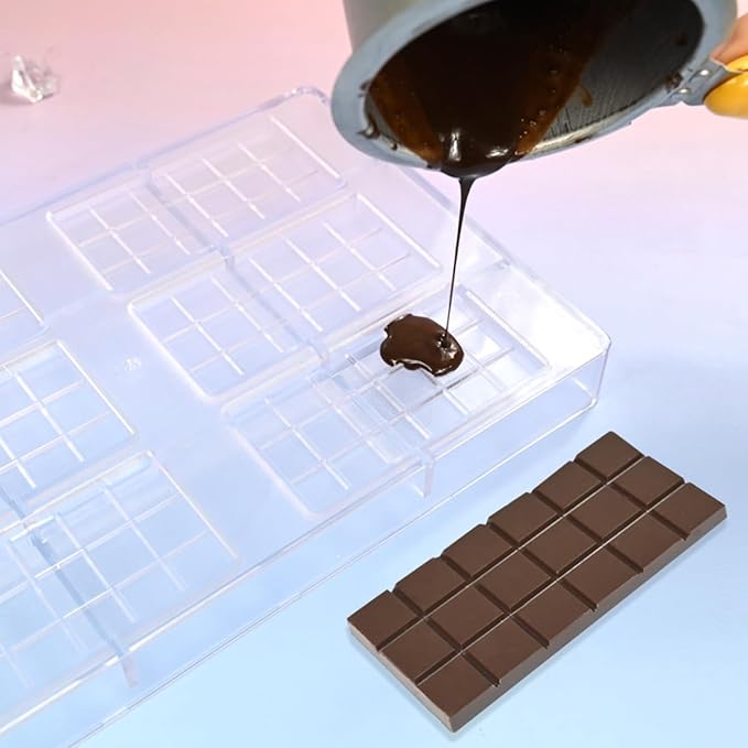 TUKE Polycarbonate Chocolate Bar Mold 6 Cavity Rectangle Premium PC Candy Molds for Baking, DIY, Home Made Chocolates - Reusable, Food-Grade, Professional Chocolate Making Mold (B_ Rectangle)