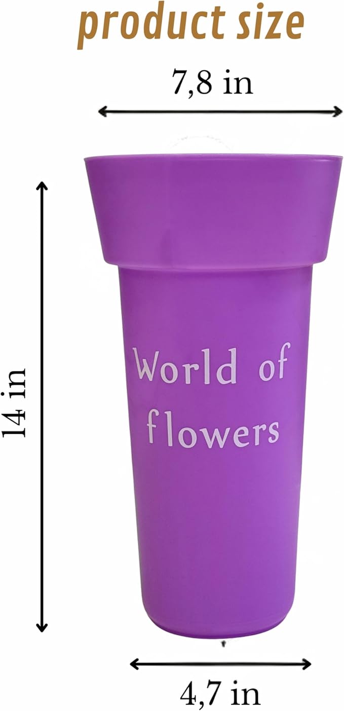 VITAGIR. Set of 6 Buckets for Cut Flowers in Plastic Purple Matte Color 14 Inch, Flower Buckets for Flower Bar Ideal for Displaying Flowers in Florist Shop or as Home. (Purple)