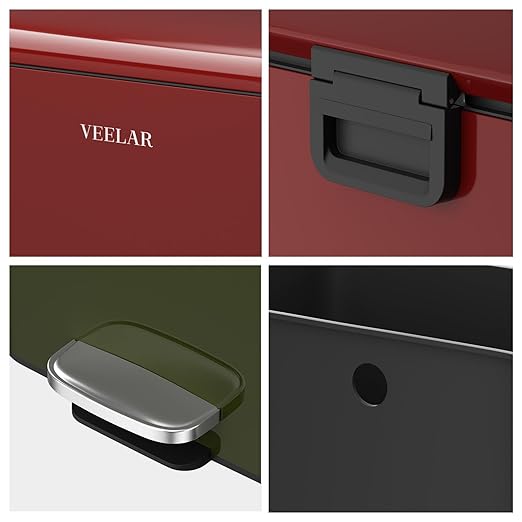 Small Bathroom Trash Can - Mini Step Garbage Can with Lid, Stainless Steel Trash Bin for Bedroom, Office ，Living Room(Red, 6 Liter / 1.6 Gallon)