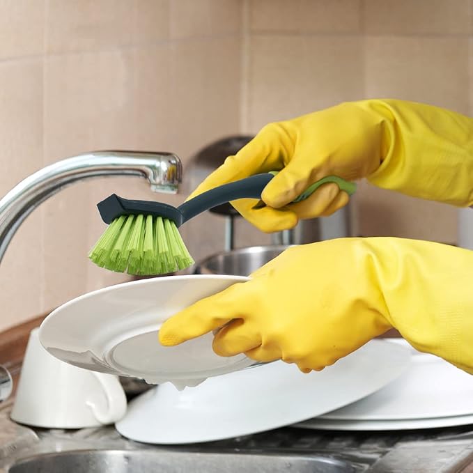 Pine-Sol Scrub Brush Set - Long Handle Cleaning Brushes with Heavy Duty Bristles and Comfort Grip - Scrubbers for Kitchen, Household, and Dishwashing, 2 Pieces