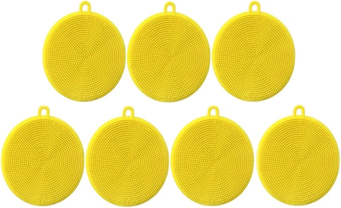 7 PCS Silicone Dish Scrubber, Kitchen Sponges, Silicone Sponge,Dish Brush, Dish sponges, Silicone Sponge Dish Sponges, Kitchen Sponge Double Sided Cleaning Sponges (yellow)