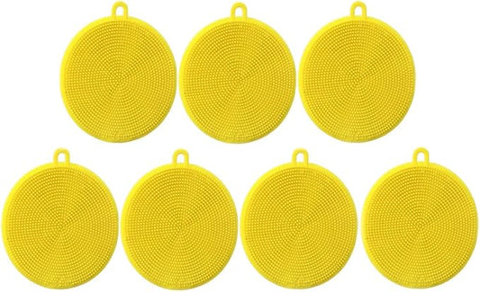 7 PCS Silicone Dish Scrubber, Kitchen Sponges, Silicone Sponge,Dish Brush, Dish sponges, Silicone Sponge Dish Sponges, Kitchen Sponge Double Sided Cleaning Sponges (yellow)