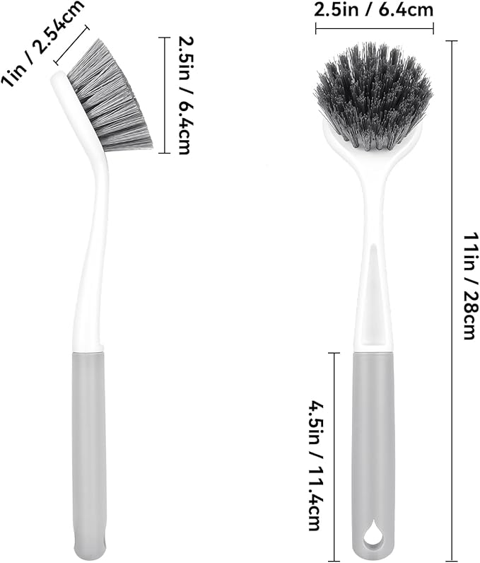 2 Pack Kitchen Scrub Brushes for Cleaning Dish Brush with Handle for Pans, Pots, Kitchen Sink Cleaning Scrub Brushes (PP Plastic)