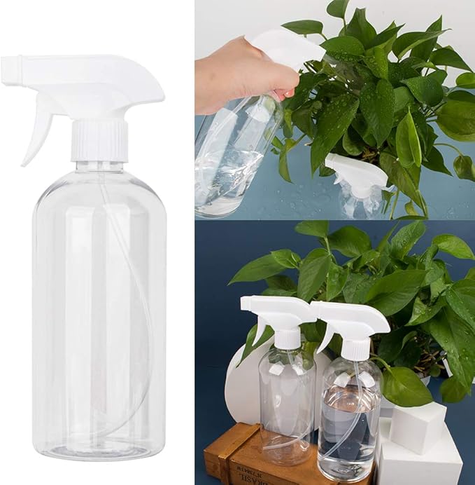 UUJOLY 17 oz Plastic Spray Bottle Trigger Empty Spray Bottles Clear Refillable Container for Water, Essential Oils, Hair, Cleaning Products, Adjustable Head Sprayer and Stream (4 Pack/500ml)
