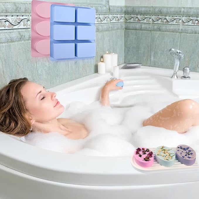 Sakolla 2 Pack 6 Cavity Silicone Soap Molds Rectangle Oval Silicone Molds Loaf Handmade Molds for Soap Making Supplies DIY Pudding Cake Chocolate Cornbread Biscuit Jelly