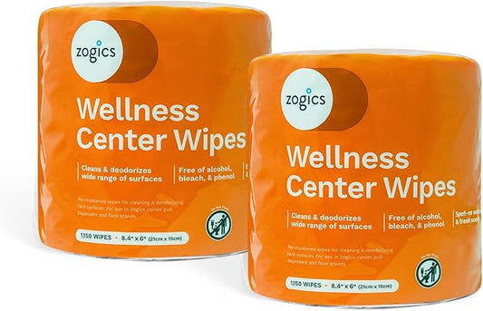 Zogics Wellness Center Cleaning Wipes – Gym Wipes for Cleaning Surfaces and Equipment, Durable and Safe Pre-Saturated Wet Wipes (2,300 Count, 2 Rolls of 1,150 Wipes)