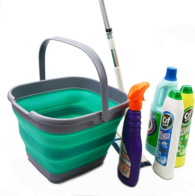 SAMMART 10L (2.6 Gallon) Collapsible Rectangular Handy Basket/Bucket (Dark Grey/Bluish-Green, 1)