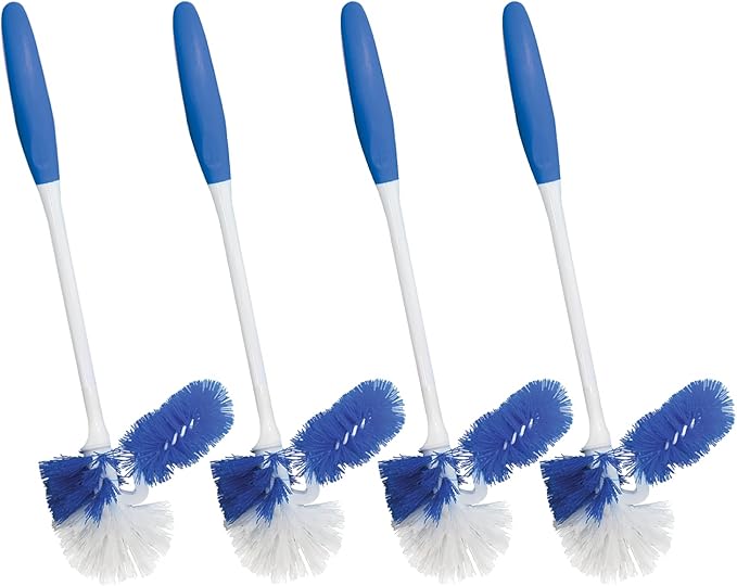 LOLA Classic Toilet Brush w/Under-The-Rim Scrubber, 4 Pack, Deep Cleans The Entire Toilet Bowl, Non-Slip Handle w/Rubber Comfort Grip