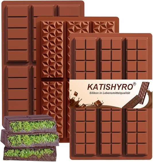 3 Pack Chocolate Mold Silicone, 6 Cavity Silicone Deep Chocolate Bars Molds, Non-stick Dubai Chocolate Mold for Dubai Bar Pistachio, Chocolate Snacks, Milk Bar