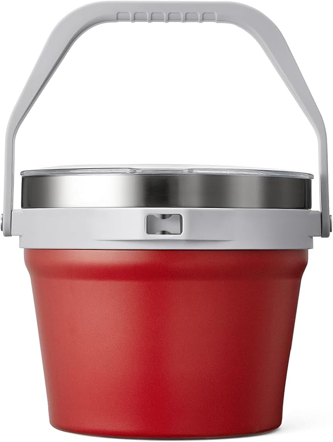 COKTIK 7L Vacuum Insulated Ice Bucket with Lid，Large Capacity Stainless Steel Beverage Bucket for Cocktail, Champagne, Wine, Beer，Large Parties（Red）