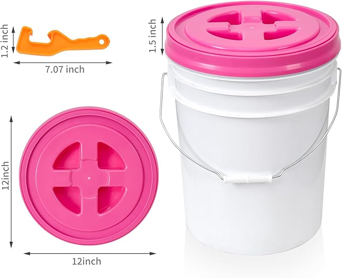 2 Pieces 5 Gallon Bucket Lid with Bucket Lid Opener,Plastic Storage Bucket Leak-Proof Screw Seal Lids,Pet Food Storage Container Lid for Home Paint Storage Buckets