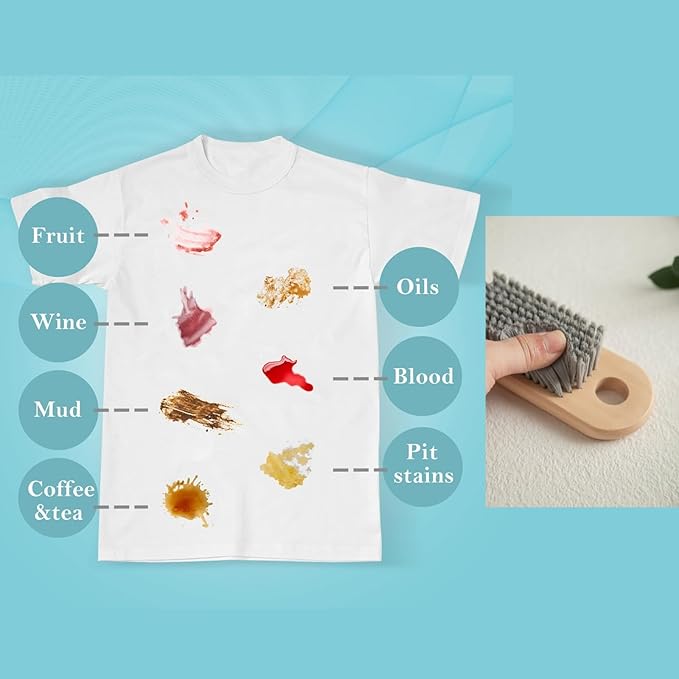 2PCS Wood Laundry Brush, Clothing Stain Remover Scrubber, Soft Bristle for Scrubbing Out Tough on Delicate, Easy to Grip Hand Washing Clothes