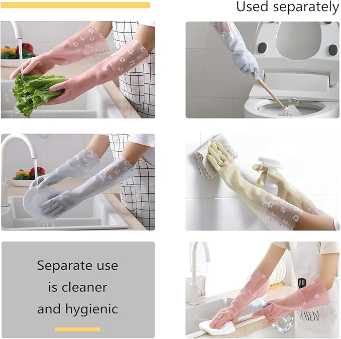 KAQ Dishwashing Gloves - 3 Pairs Reusable Non-Slip Rubber Kitchen Gardening Household Gloves