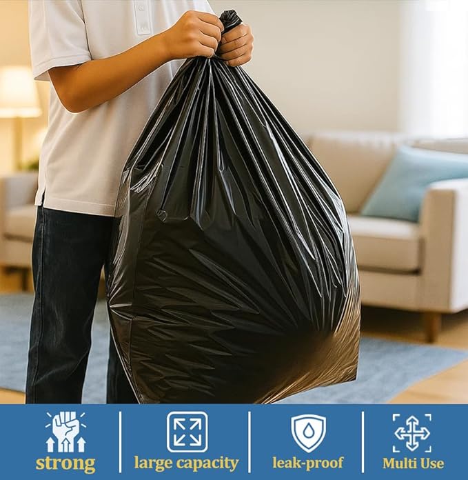 55-60 Gallon Black Trash Bags 200 Bags by RayPard Extra Large Multi-Use Heavy Duty Commercial Garbage Bags, Lawn And Leaf Bags, Outdoor Yard Waste Bag, Contractor Workshops Trash Bin Liner