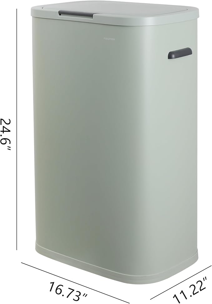 happimess HPM1017E Tammi Kitchen 14.5-Gallon Slim Metal Push Button Trash Can for Home, Kitchen, Laundry Room, Office, Bedroom, Bathroom, Pistachio Gelato