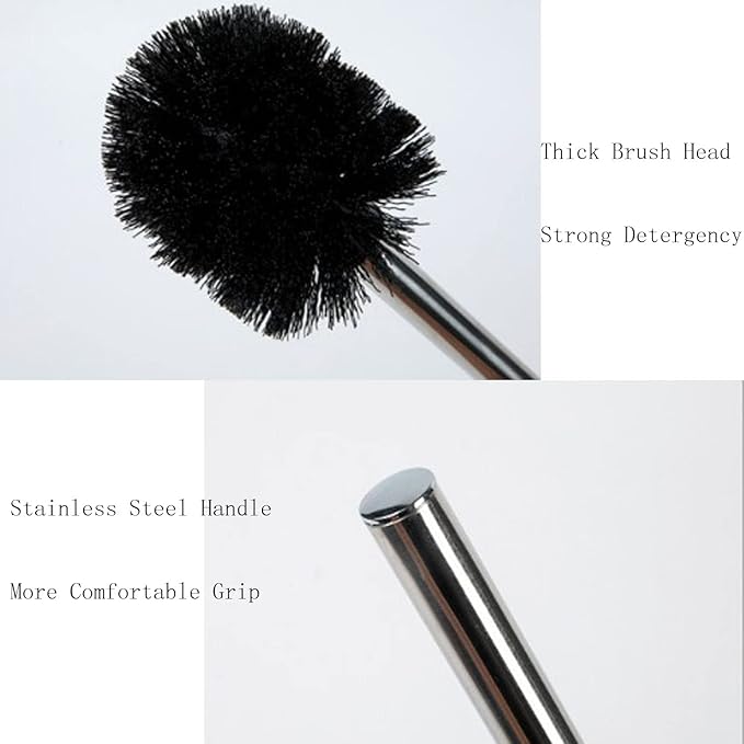 6PCS Toilet Brush Plastic Toilet Brushes Toilet Bowl Cleaner Brush Toilet Replacement Brush Bathroom Cleaning Brushes with Stainless Steel Handle. (Black)