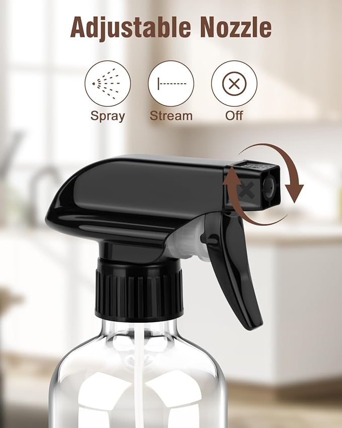 Glass Spray Bottle, Glass Spray Bottle Set & Accessories Refillable for Plants Window Cleaners Aromatherapy Facial Hydration Watering Flowers Hair Care (2 Pack/8 oz) (Transparent)