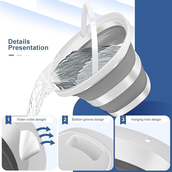 2Pack Collapsible Bucket 2.6Gal (10L) - Folding Bucket for Camping, Car Wash, Gardening, Cleaning & Outdoor | Portable Space-Saving Design with Handle, Easy to Carry & Store