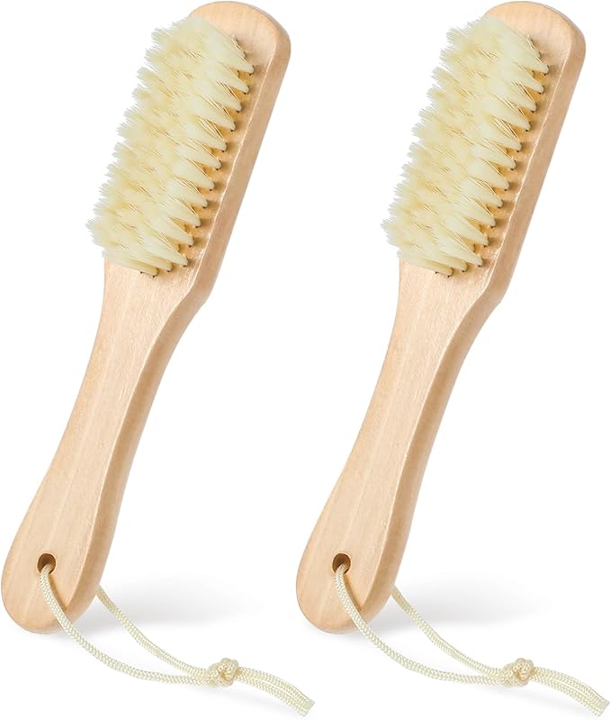 2Pcs Laundry Stain Brush Portable Stain Remover Tool with Soft Bristle Natural Soft Boar Bristle Brushc Small Wood Brush for Home Small Spaces Shoes Clothes Delicate Fabric Knits Cotton Linen Cleaning