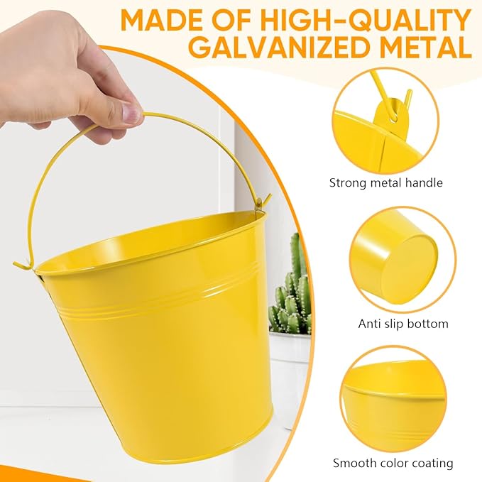 OBTANIM 7 Pack Yellow Metal Buckets with Handle Galvanized Ice Pails for Plants, Succulents, Party Favors Organizing, Rustic Home Decor or Classrooms Pencil Storage (7.1 x 5.2 inch)