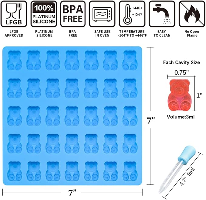 CAKETIME Gummy Bear Molds Candy Molds - 1 Inch Gummy Molds Bear Large Chocolate Molds Silicone 4 Pack LFGB Pinch Test Approved Best Food Grade Silicone