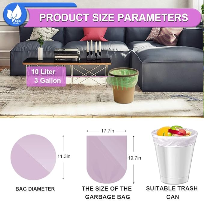 Small Garbage Bags 2.6 Gallon Colorful Biodegradable Trash Bags,120 Counts Bathroom Garbage Bags Unscented Wastebasket Liners for Office, Bedroom,Living Room 7-10L