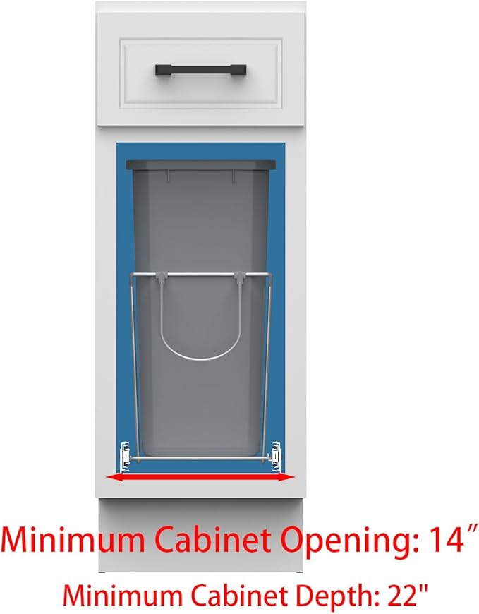 Single Pull-Out Trash Can, 35QT Under-Cabinet Kitchen Bin, Metal Frame, Grey, Fits Above 14” Opening Cabinets