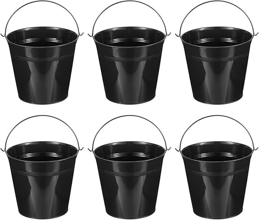 PATIKIL 7"x6.4" Small Metal Buckets with Handle, 6 Pcs Mini Galvanized Bucket Colorful Easter Buckets for Crafts Party Favors Decoration, Black