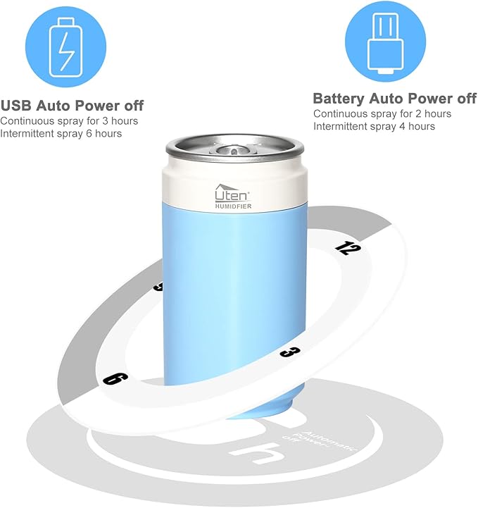 Humidifiers, Humidifier for Bedroom, Can Air Humidifier, Humidifiers for Home and Plants, USB Powered And Battery Powered Portable for Home Office Car Outdoor, 2 Mist Modes, Night Light, Auto-Off