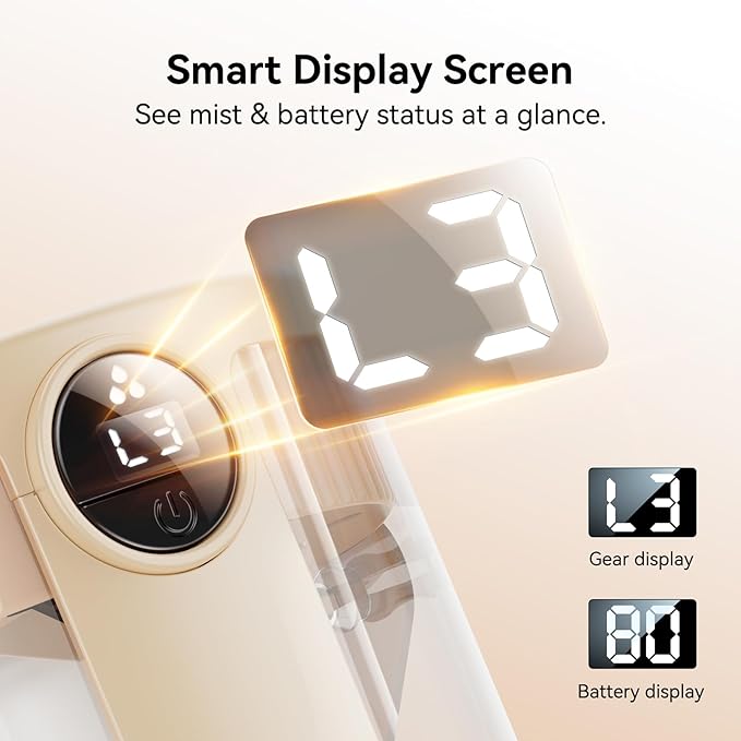 Smart Humidifiers for Bedroom, Rechargeable Top Fill Humidifier with Night Light, 1.4L Cool Mist Humidifier for Office Home Plant and Baby, 3-Speed Mist Control, Quiet, Auto Shut-Off (Beige)