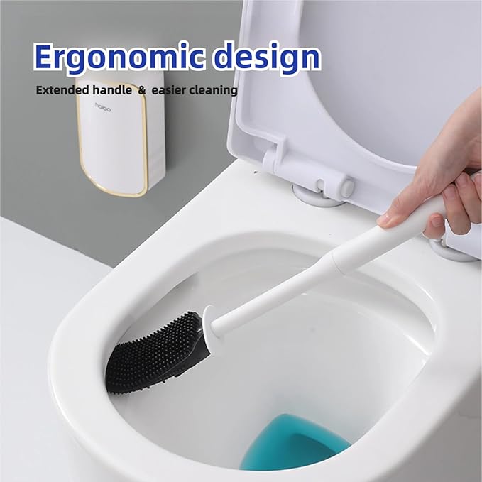 Wall Mounted Toilet Brush and Brush Holder, Curved Design Modern Toilet Cleaning Brush with Durable Bristles for Bathroom Cleaning, White