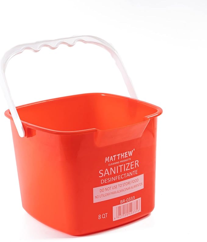Matthew Detergent&Sanitizing Cleaning Bucket 8 Quart Plastic Pail,Set of 12 Square Containers,Built-In Spout w/Handle,Wash Rinse Sanitize Handwash Bucket for Home Commercial Restaurant (6 Red&6 Green)