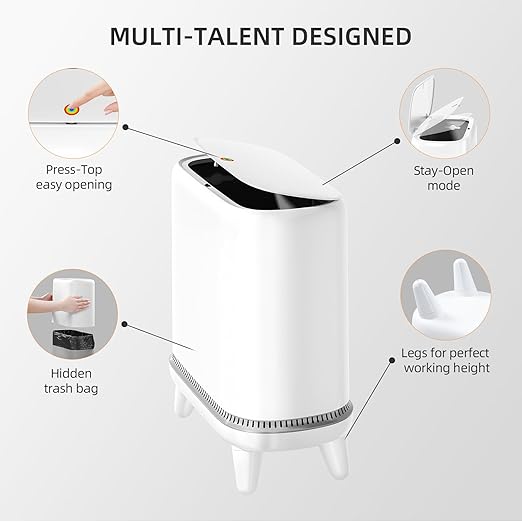 Bathroom Trash Can with Lid, Vacuum Adsorption Small Garbage Can 3.2 Gallon Press Top Lid Trash Bin with Legs Waterproof Waste Basket for Bathroom Bedroom Office Home RV