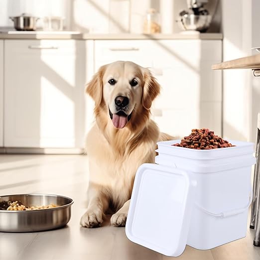 4 Gallon (4 Pack) Plastic Bucket Pail with Handle, Food Grade Bucket Containers with Lid, White