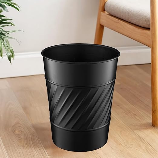 Monarch Abode Black Handcrafted Wave Embossed Metal Wastebasket for Home Office Bedroom, Decorative Waste Basket, Modern Bathroom Garbage Can, Durable & Decorative Trash Bin, Black Bathroom Trash Can