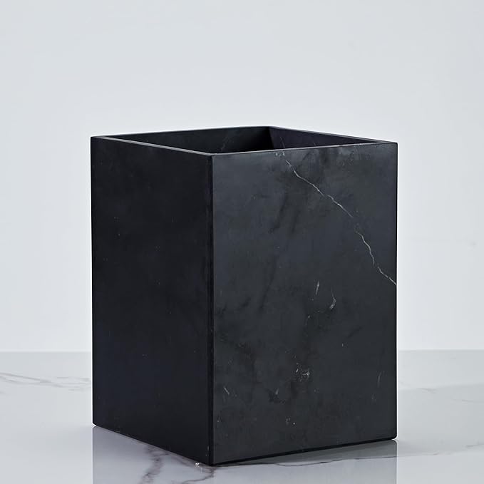 Black Marble Trash Can for Bathroom, Minimalist Theme Chic Wastebasket,Luxurious Design Rubbish Bin, Elegant Black Marble Waste Basket for Bathroom, Bedroom, Living Room