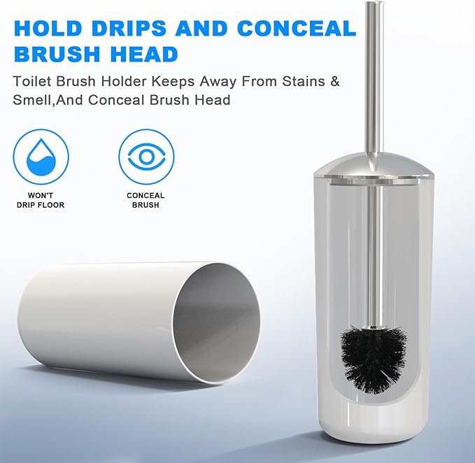 Black Toilet Brush and Holder Set, 2 Pack – Toilet Brush Black with Stainless Steel Handle, Non-Scratch Bristles, Compact and Drip-Free, Toilet Bowl Brush for Bathroom and Home Use