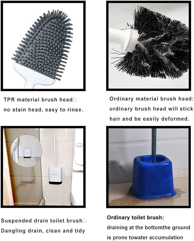 Sellemer Toilet Brush and Holder Set for Bathroom, Flexible Toilet Bowl Brush Head with Silicone Bristles, Compact Size for Storage and Organization, Ventilation Slots Base (2 Pack, White)