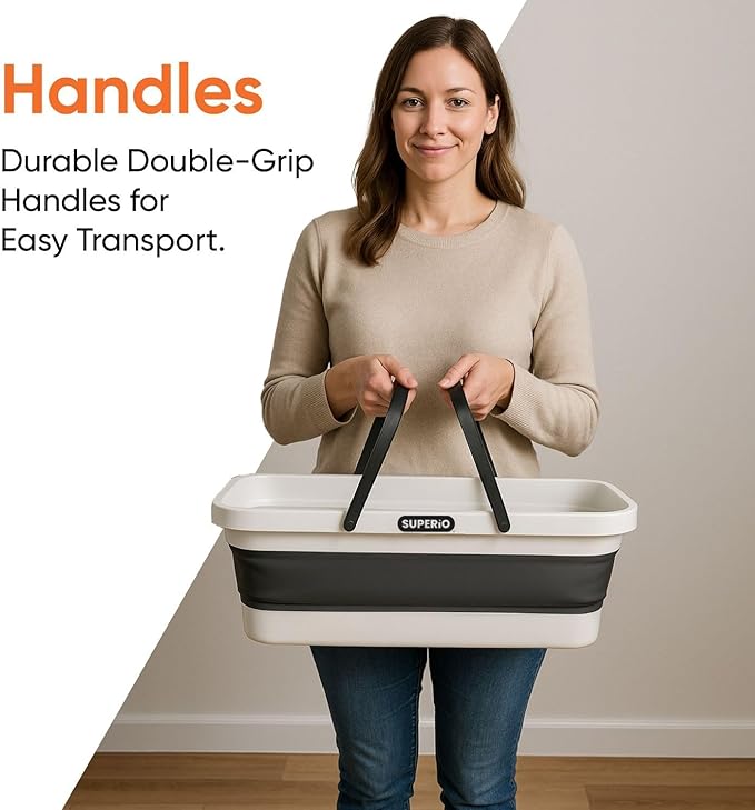 Superio Fold N' Go Mop Bucket with Wheels - Collapsible Cleaning Bucket, 10L, Portable Water Pail for Home, Car, and Outdoor Use