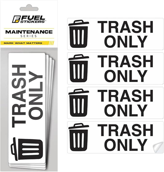 Trash Only Sticker for Trash Can, Garbage Can - 3-5 Year Indoor/Outdoor Rated - Heavy Duty, Weather Proof, Ultra Durable - USA Made (6x2 inch), 20 Labels