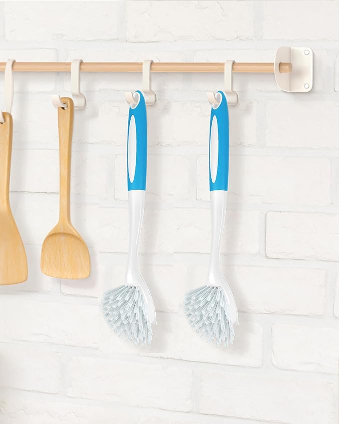 Dish Brush, Dish Scrubber & Kitchen Scrub Brush for Dishes, Pots, Pans, Sink, Cast Iron, Blue 4 Pack
