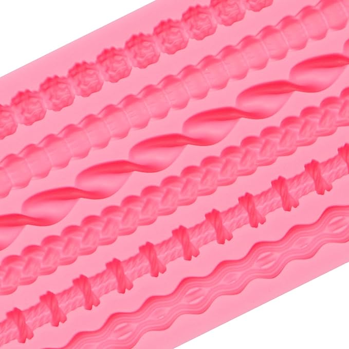 Hemp Rope Knot Silicone Molds, Knitting Bead Pearl Cake Border Chocolate Molds, Spiral Wave Pattern Shaped Fondant Molds for Cake Decoration Cupcake Topper Gum Paste Clay Resin(6 Cavity)