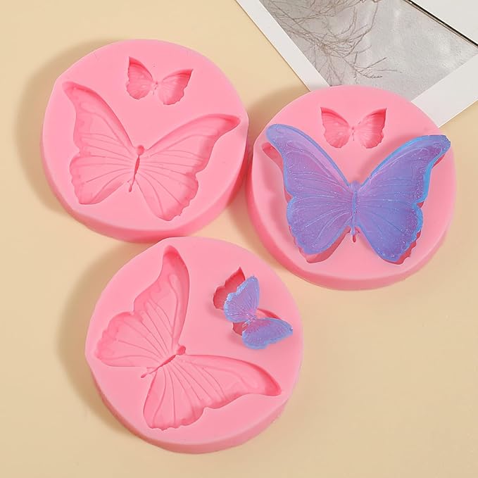 3 Pcs Butterfly Cake Decoration Fondant Molds, Exquisite Butterfly Chocolate Silicone Mold, for Wedding Birthday Cupcake Topping Flower Paste Biscuit Candy Dough Resin Pendant Clay