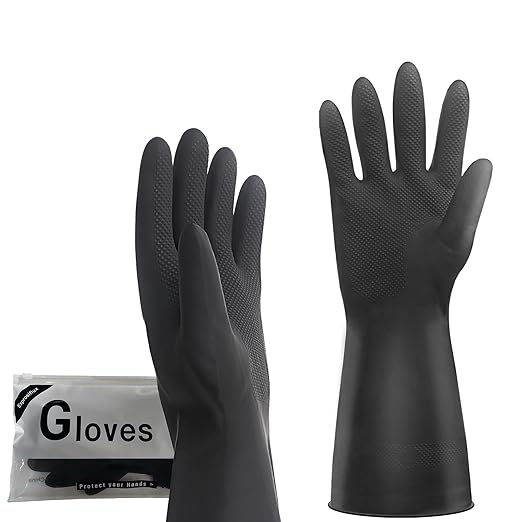 Thick Rubber Cleaning Gloves - 1 Pair Black Rubber Gloves for Dishwashing Medium, Non-Slip Kitchen Gloves for Washing Dishes, Reusable Cleaning Gloves, Waterproof, Heavy-Duty (1P,M)