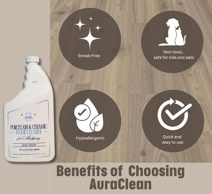 Porcelain & Ceramic Tile Floor Cleaner - Mop Soap Concentrate for mopping - Streak-Free Clean, Ph Neutral and non-Toxic - Safe for Marble, Travertine, Limestone - 32 fl oz (1-qt)