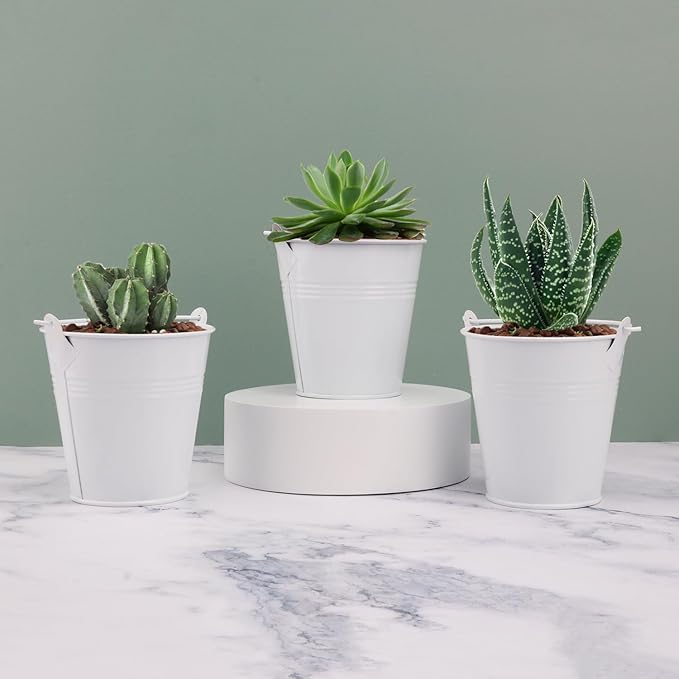 15 Pack 4 Inch White Iron Pail, Metal Buckets with Handle, Easter Bucket,Pencil Holder and Flower Pots, Used to Carry, Store, or Even Plant, by GENHAKON.